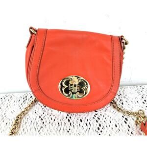 Emma Fox Genuine Leather Orange & Gold Crossbody Bag Purse